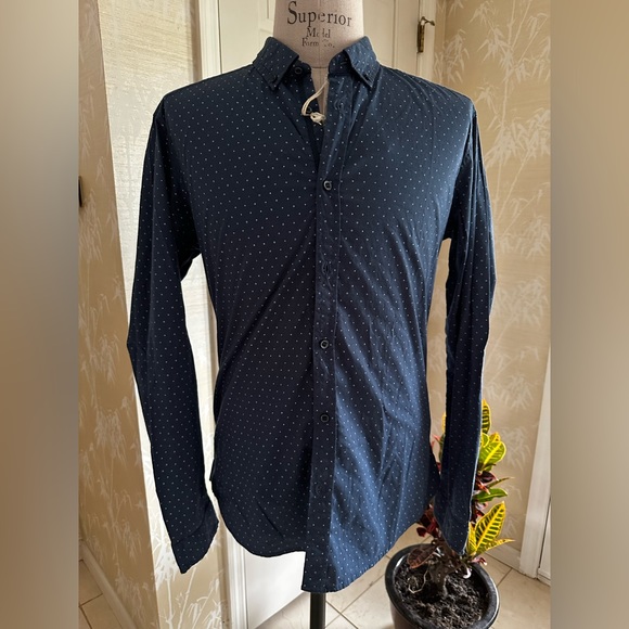 Diesel Men’s Button Down Slim Fit Shirt XL NWTS Polka Dot Italy Midnight Blue - Picture 2 of 9